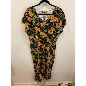 kensie jeans‎ black floral print wide leg cropped jumpsuit